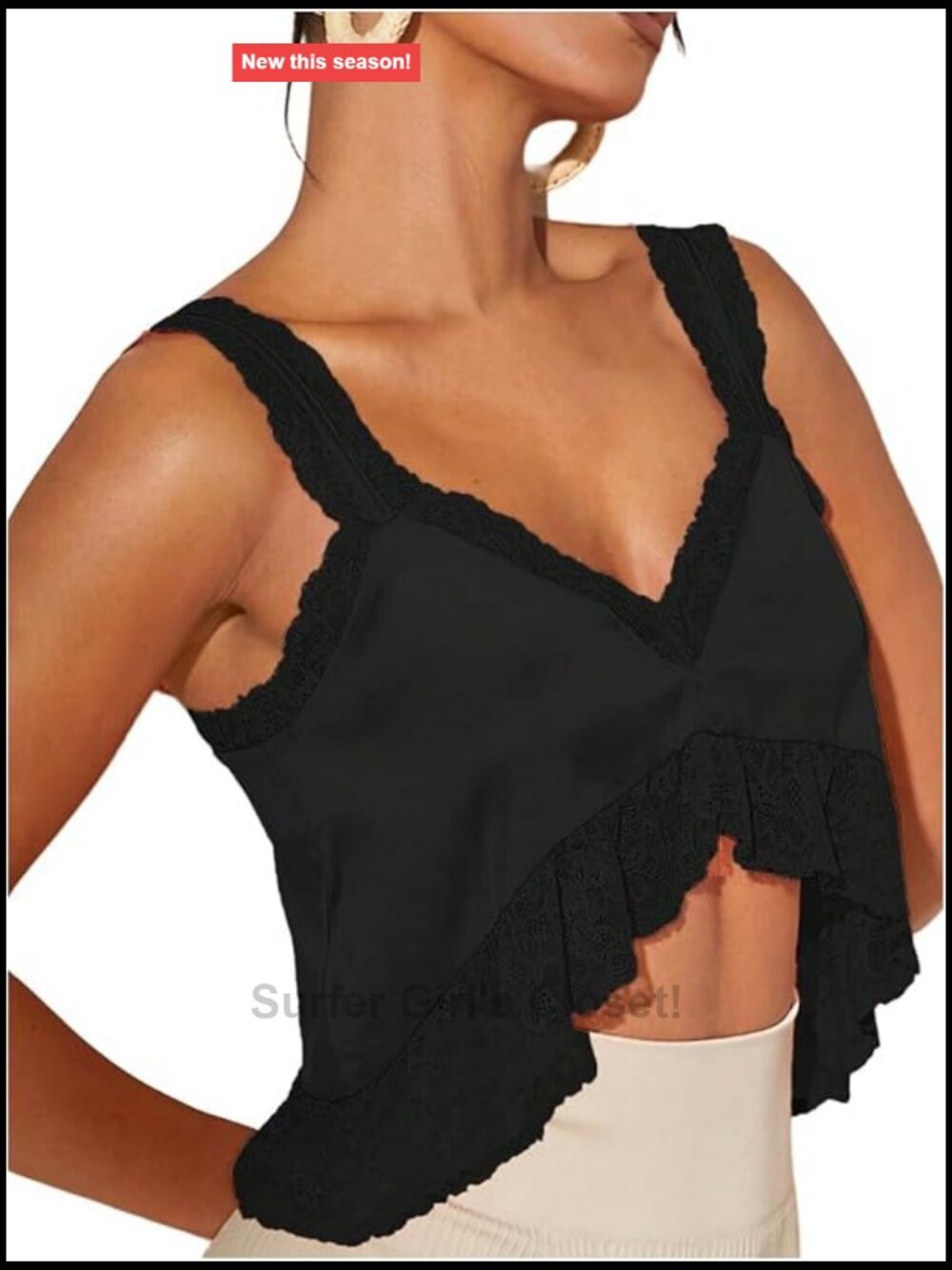 Satin Silk Crop Top Sleeveless Asymmetrical Lace Party